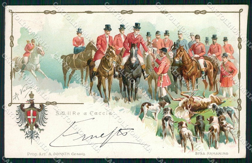 Reali Royalty Savoia Cavlli Caccia Cani cartolina XF6450 – fronte