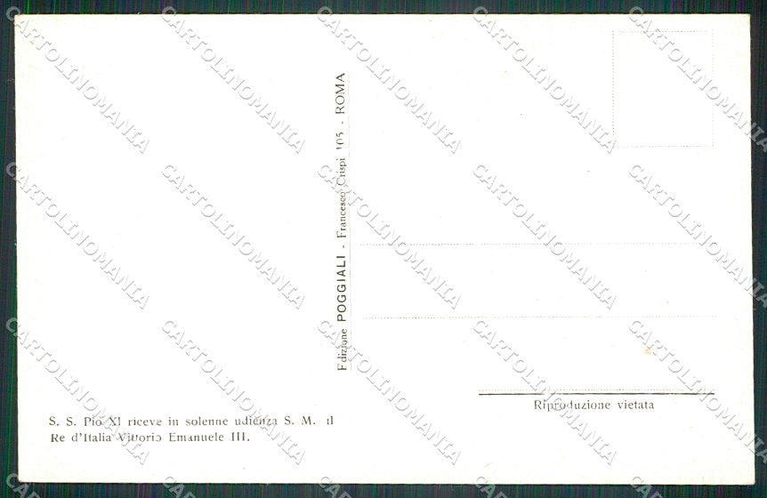 Reali Royalty Savoia Vittorio Emanuele III Papa Pio XI cartolina XF6527 – retro