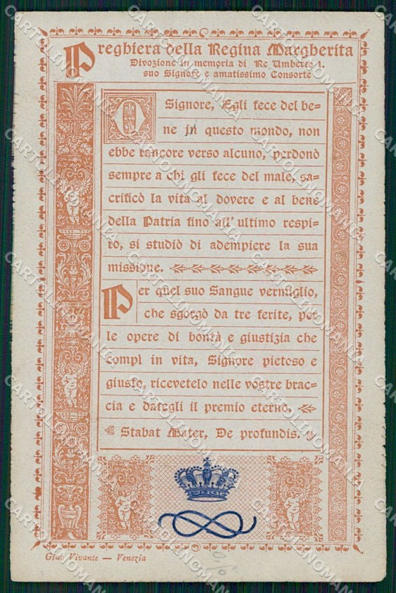 Reali Royalty Savoia Umberto I Preghiera Regina Margherita cartolina XF6578 – fronte