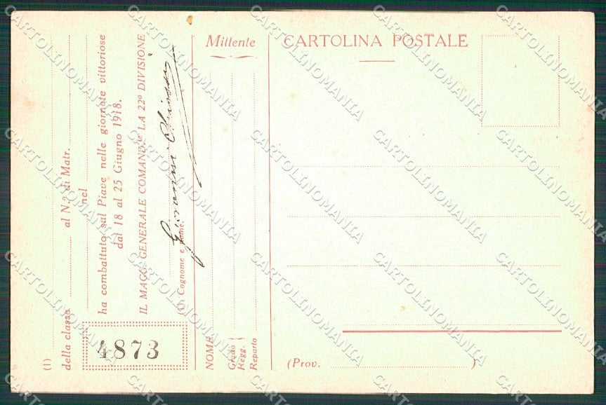 WW1 WWI Propaganda XXII Divisione Savoia Duca d'Aosta cartolina XF6679 – retro