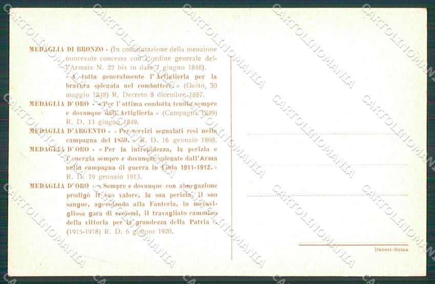 WW1 WWI Propaganda Artiglieria Tricolore Vittorio Emanuele III cartolina XF6681 – retro