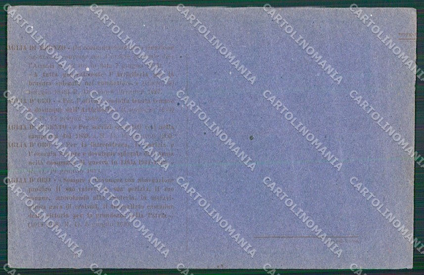 WW1 WWI Propaganda Artiglieria Tricolore Vittorio Emanuele III cartolina XF6682 – retro
