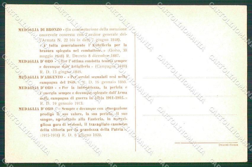 WW1 WWI Propaganda Artiglieria Tricolore Vittorio Emanuele III cartolina XF6683 – retro