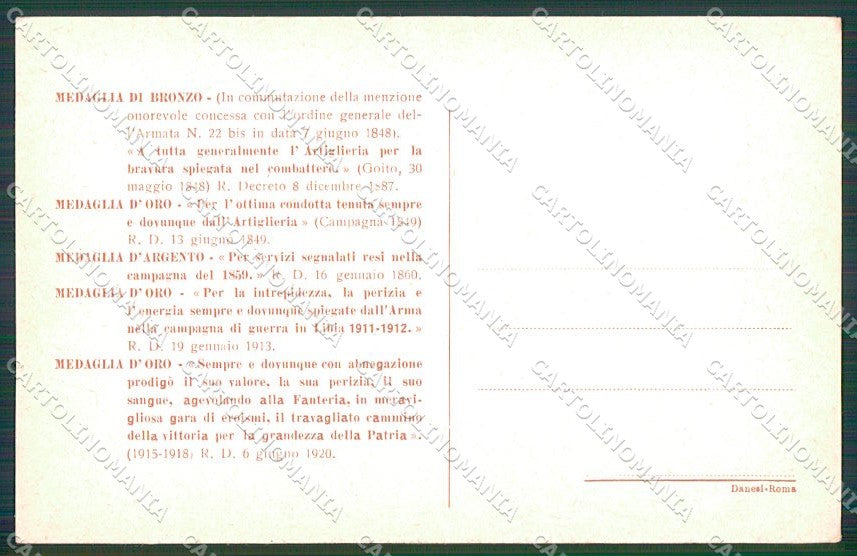 WW1 WWI Propaganda Artiglieria Tricolore Vittorio Emanuele III cartolina XF6684 – retro