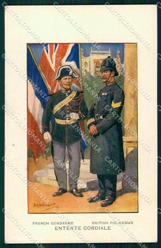 WW1 WWI Propaganda British Policeman French Gendarme cartolina XF6700 – fronte