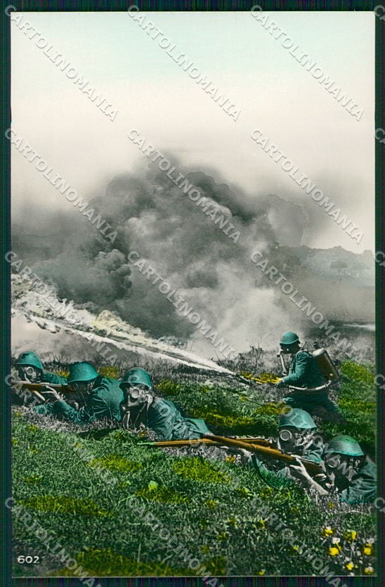 WW2 WWII Propaganda Soldati Gas Foto cartolina XF6713 – fronte