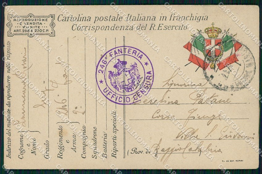 Militari 246º Reggimento Fanteria Franchigia 1917 cartolina XF6730 – fronte
