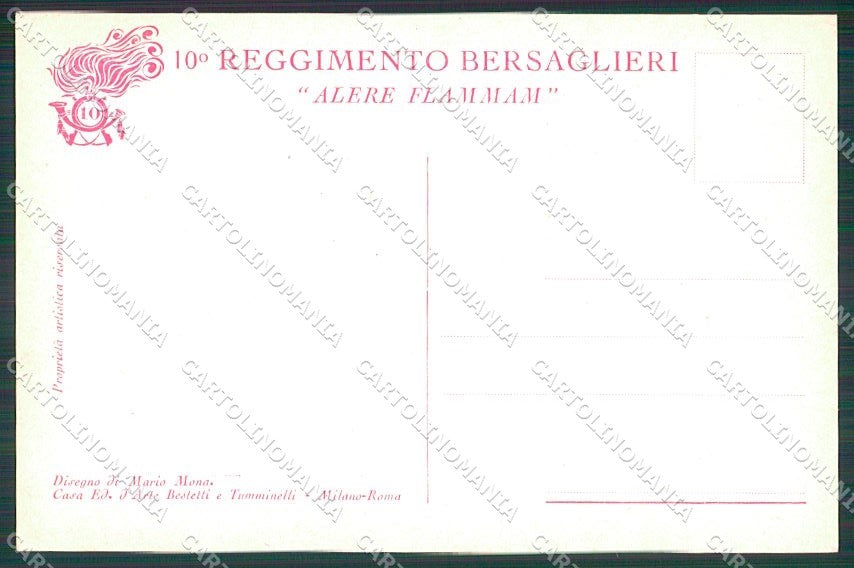 Militari X Reggimento Bersaglieri Uniforme Mona PIEGHINA cartolina XF6747 – retro