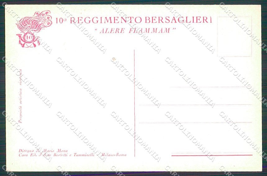 Militari X Reggimento Bersaglieri Uniforme Mona cartolina XF6750 – retro