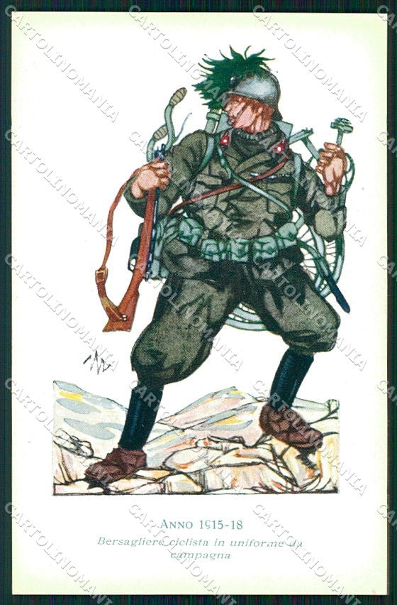 Militari WWI X Reggimento Bersaglieri Uniforme Mona cartolina XF6753 – fronte