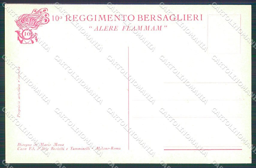 Militari WWI X Reggimento Bersaglieri Uniforme Mona cartolina XF6753 – retro