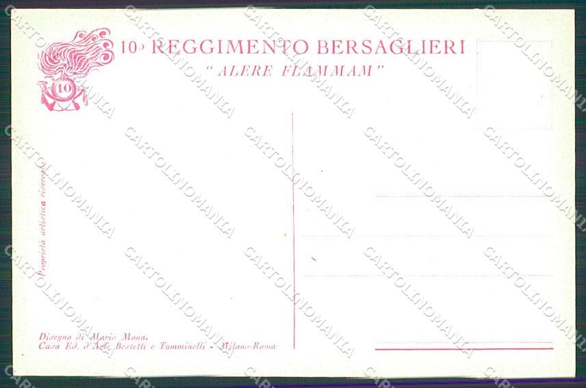 Militari X Reggimento Bersaglieri Uniforme Mona cartolina XF6755 – retro