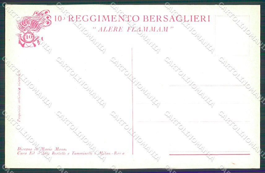 Militari X Reggimento Bersaglieri Uniforme Mona cartolina XF6756 – retro