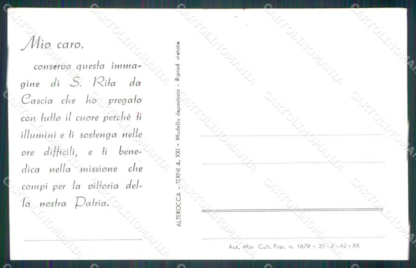 WW2 WWII Propaganda Esercito Santa Rita da Cascia Santino cartolina XF6832 – retro