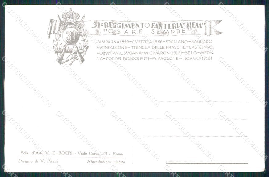 Militari 31º Reggimento Fanteria Siena Medaglia D'oro Pisani cartolina XF6904 – retro