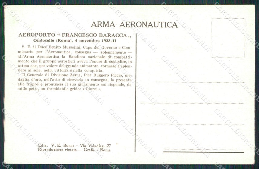 Aviazione Roma Centocelle Aeroporto Baracca 1923 Fascismo cartolina XF6998 – retro