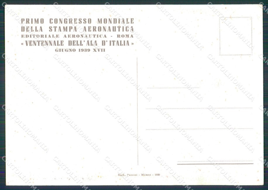 Aviazione Congresso Stampa Aeronautica Roma 1939 Derrico FG cartolina XF7041 – retro
