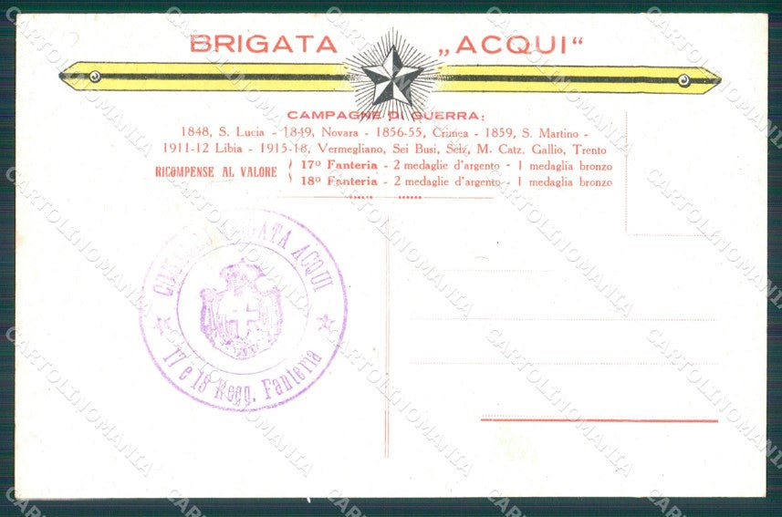 Militari 17º 18º Reggimento Fanteria Brigata Acqui ABRASA cartolina XF7092 – retro