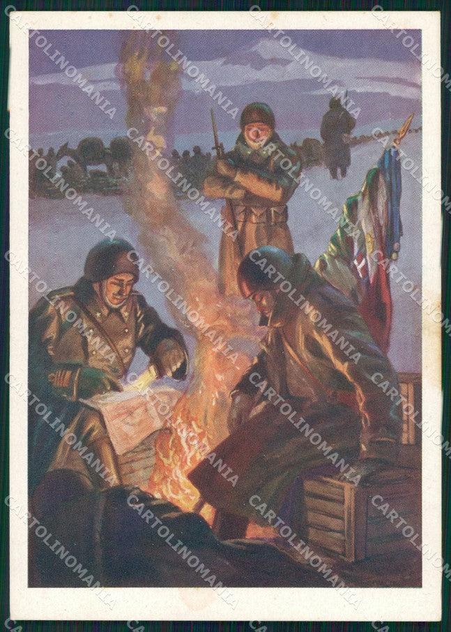 WW2 WWII Propaganda Soldati Un Bivacco Duval FG cartolina XF7093 – fronte