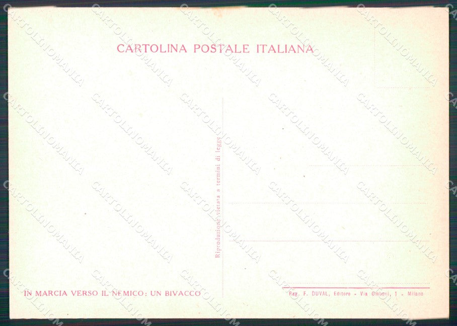 WW2 WWII Propaganda Soldati Un Bivacco Duval FG cartolina XF7093 – retro