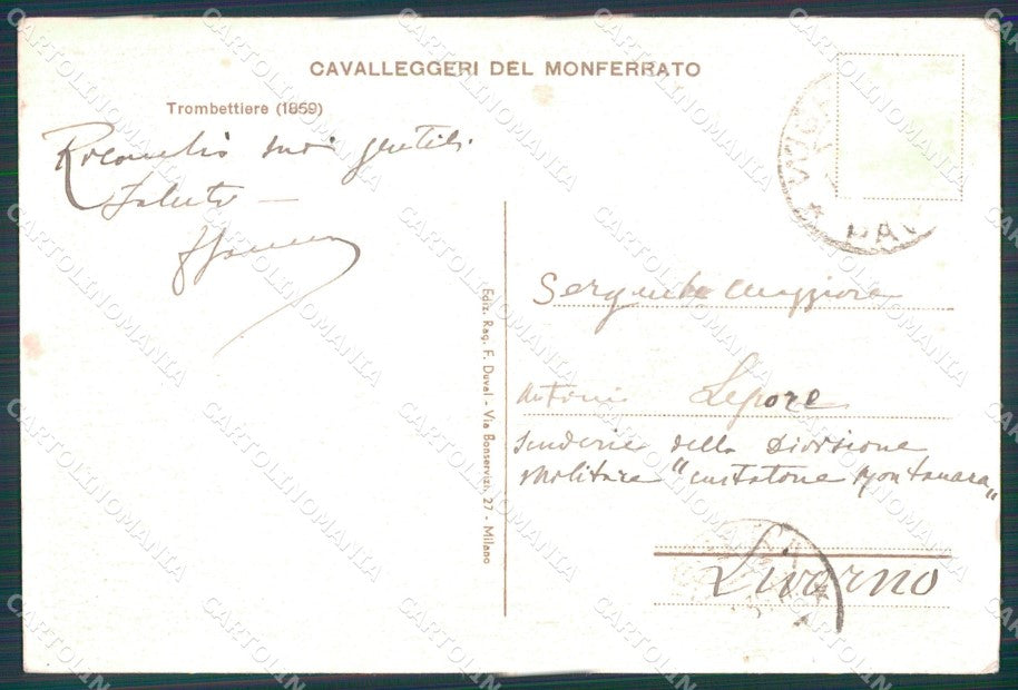 Militari Cavalleggeri del Monferrato Trombettiere FG cartolina XF7135 – retro