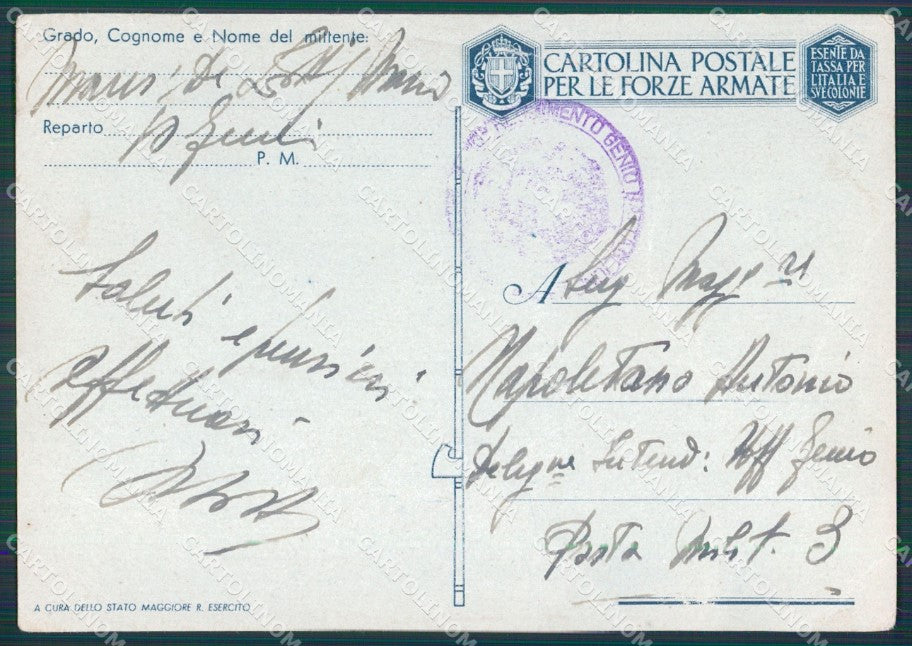 Militari Franchigia 10º Reggimento Genio FG cartolina XF7173 – retro