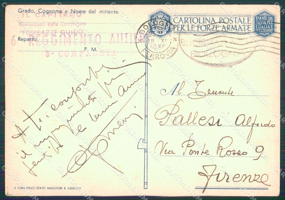 Militari Franchigia 6º VI Reggimento Autieri FG cartolina XF7207 – retro