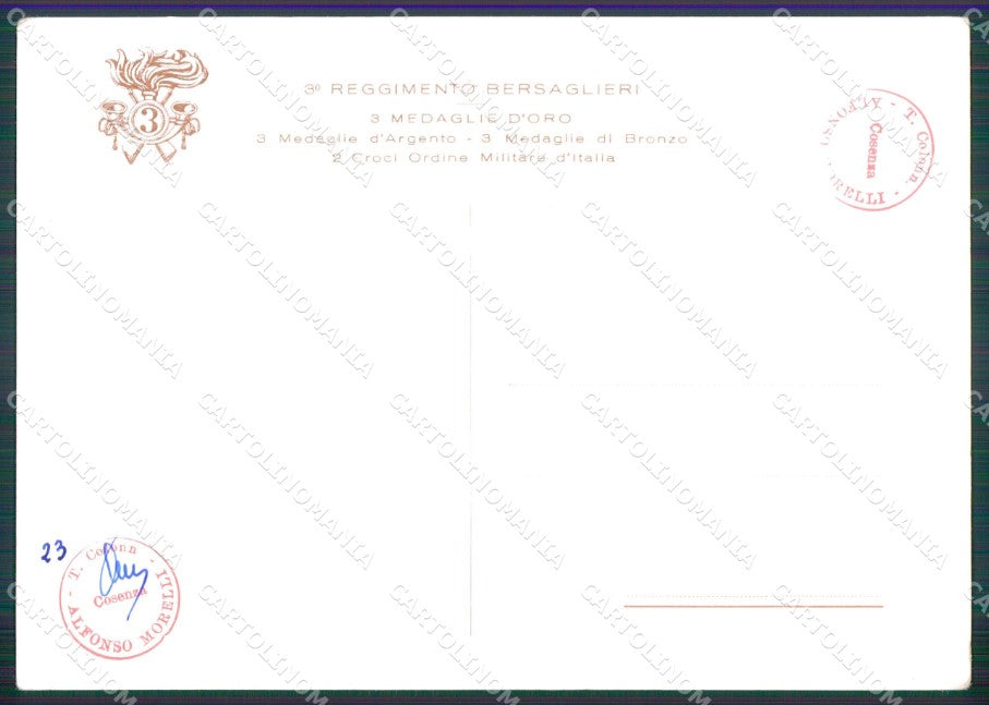 Militari 3º Reggimento Bersaglieri PIEGHINA FG cartolina XF7218 – retro