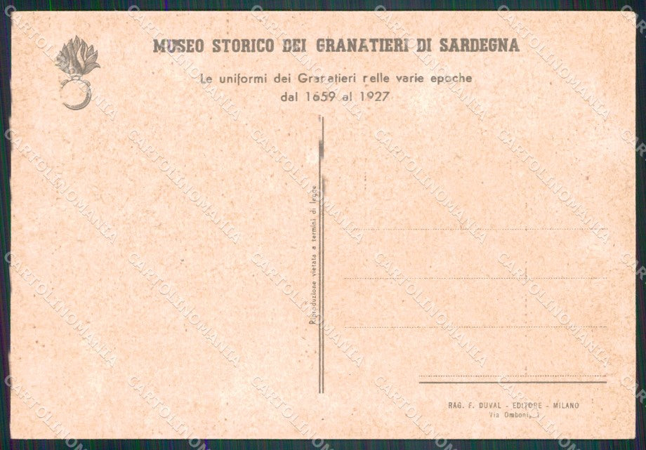 Militari Museo Storico Granatieri di Sardegna Uniformi Duval FG cartolina XF7223 – retro