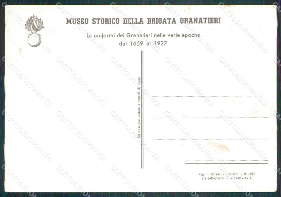 Militari Museo Storico Brigata Granatieri Uniformi Duval FG cartolina XF7224 – retro