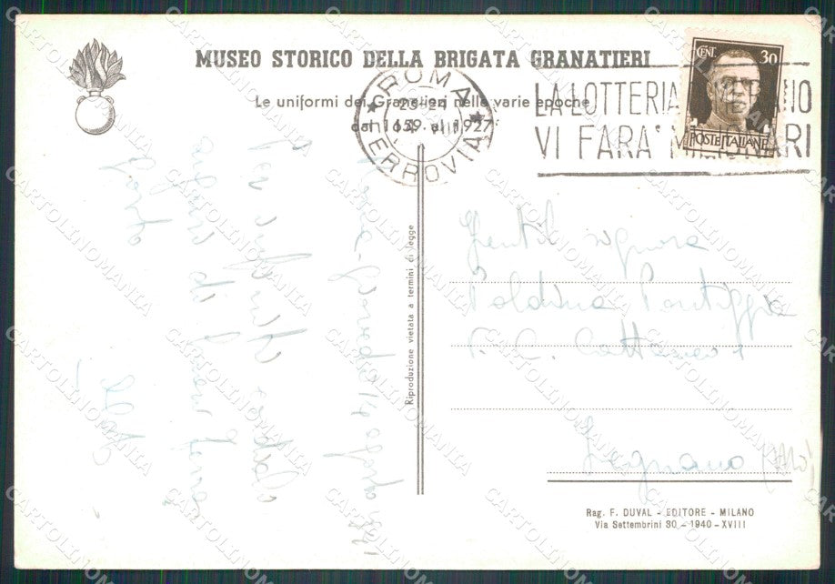Militari Museo Storico della Brigata Granatieri Duval FG cartolina XF7238 – retro