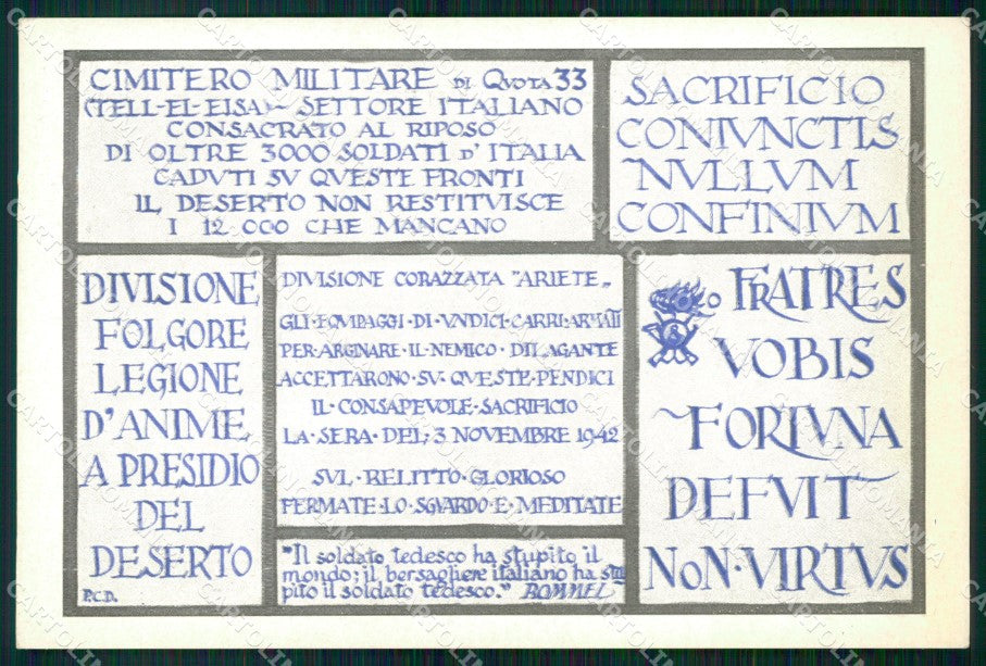 Militari Bersaglieri Cimitero di Quota 33 Alamein Egitto FG cartolina XF7254 – fronte