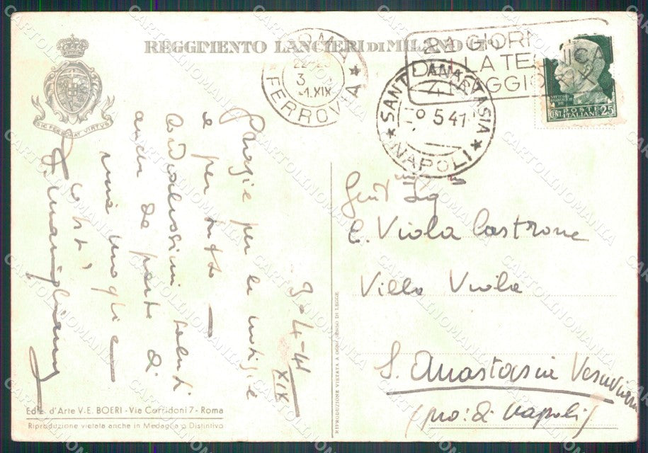 Militari 7º Reggimento Lancieri di Milano PIEGHE FG cartolina XF7275 – retro