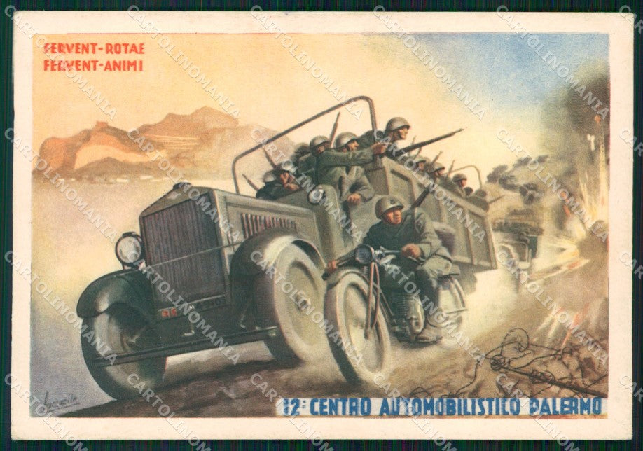 Militari 12º Centro Automobilistico Palermo Boccasile FG cartolina XF7287 – fronte