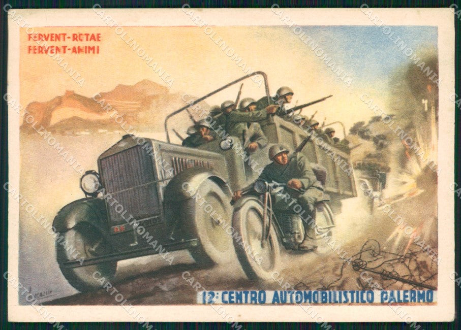 Militari 12º Centro Automobilistico Palermo Boccasile FG cartolina XF7288 – fronte