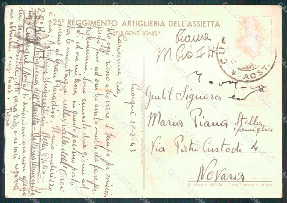 Militari 25º Reggimento Artiglieria Assietta Giraudo FG cartolina XF7296 – retro