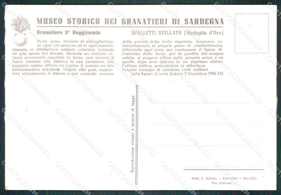 Militari Granatieri Sardegna 9º Regg Medaglia Oro Grecia FG cartolina XF7305 – retro