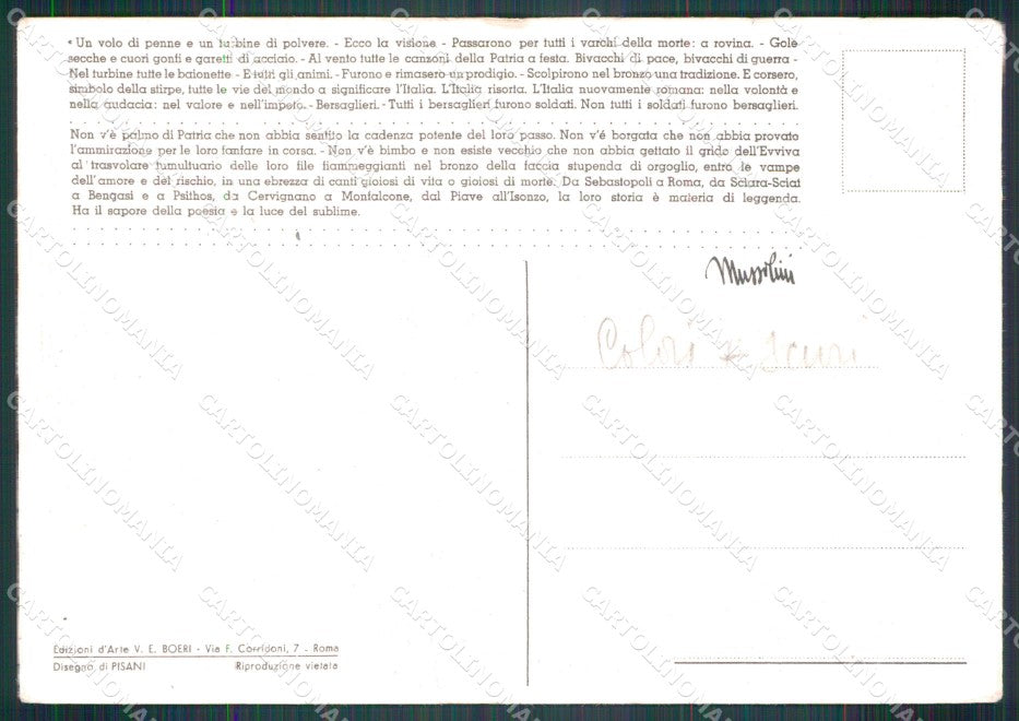 Militari Bersaglieri Pisani Boeri PIEGHINE FG cartolina XF7311 – retro