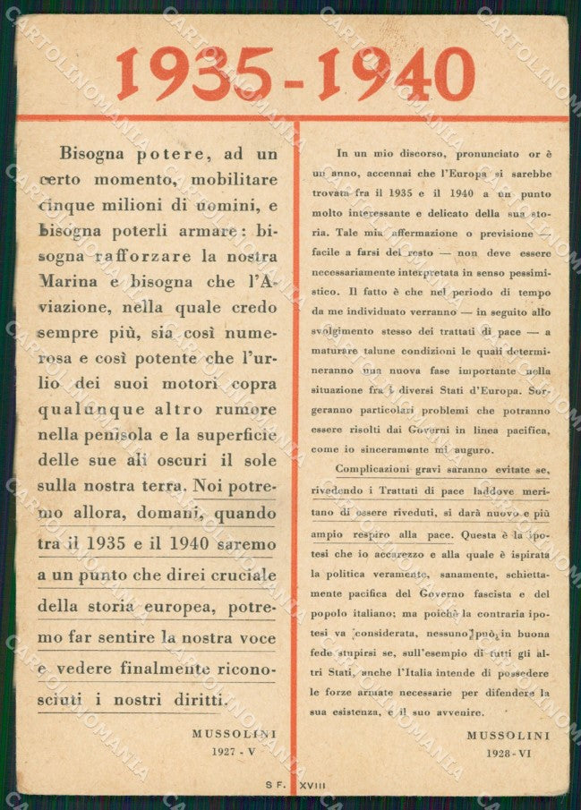 Propaganda Fascismo 1935 1940 ABRASA FG cartolina XF7376 – fronte