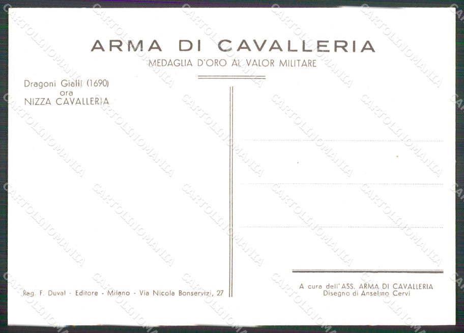 Militari Arma di Cavalleria Nizza Dragoni Gialli Cervi FG cartolina XF7405 – retro