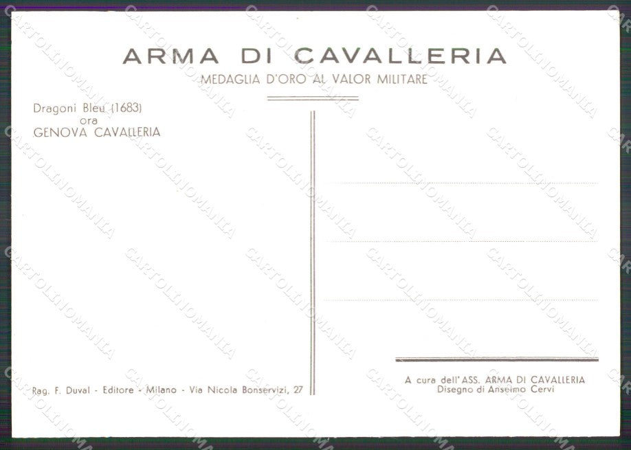 Militari Arma di Cavalleria Genova Dragoni Bleu Cervi FG cartolina XF7406 – retro