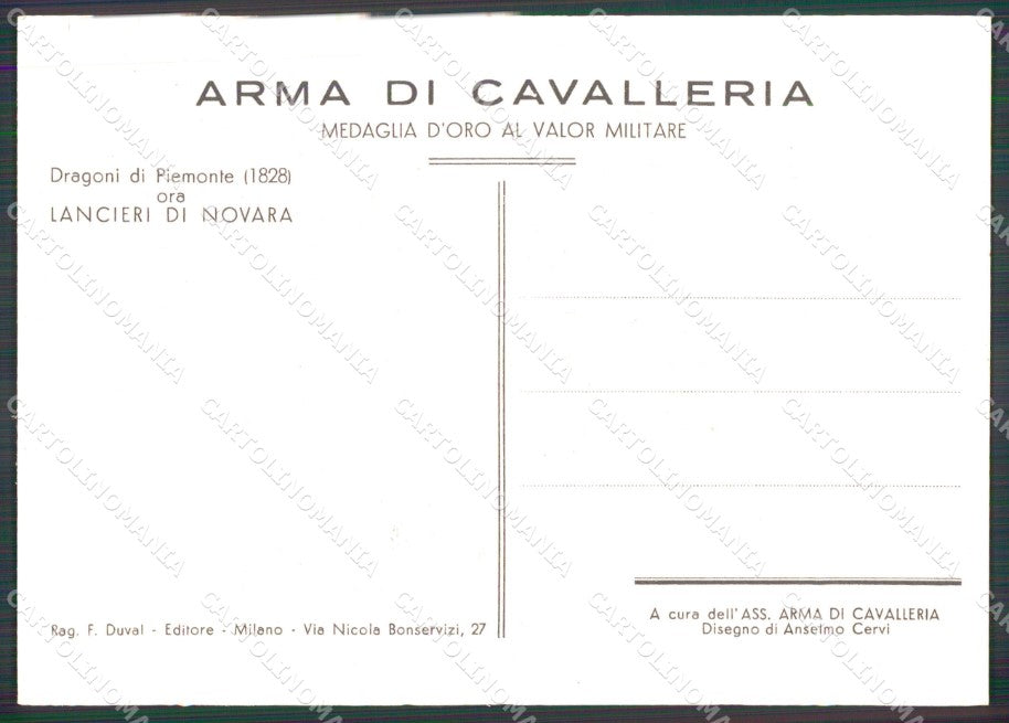 Militari Arma Cavalleria Lancieri Novara Dragoni Piemonte FG cartolina XF7408 – retro
