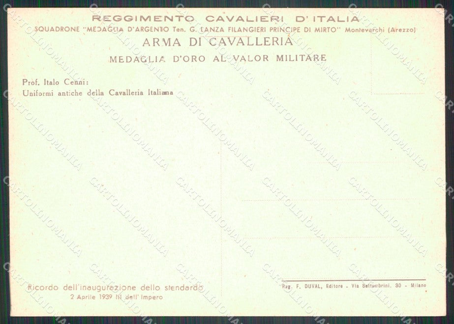 Militari Arma di Cavalleria Uniformi 1939 Montevarchi Cenni FG cartolina XF7412 – retro