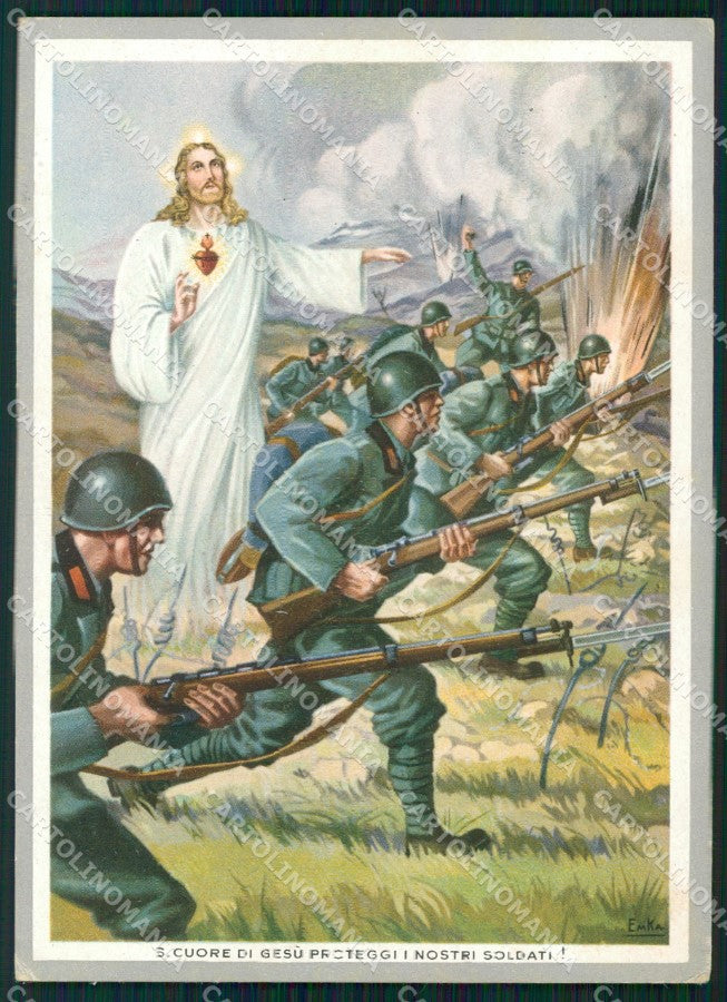 Militari Sacro Cuore Proteggi I Nostri Soldati Emka FG cartolina XF7473 – fronte