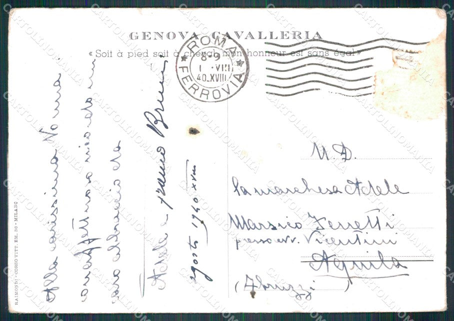 Militari Genova Cavalleria Cenni ABRASA PIEGHINE FG cartolina XF7496 – retro