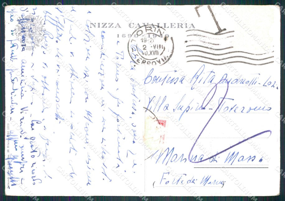 Militari Nizza Cavalleria 1940 Savoia ABRASA PIEGHINE FG cartolina XF7497 – retro
