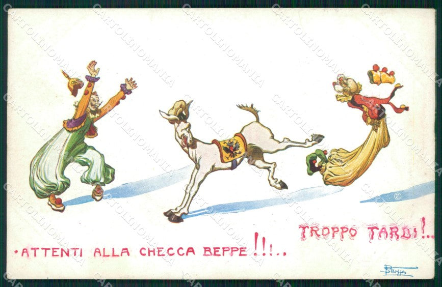 WW1 WWI Propaganda Kaiser Wilhelm Franz Joseph Circus cartolina postcard XF7550 – fronte