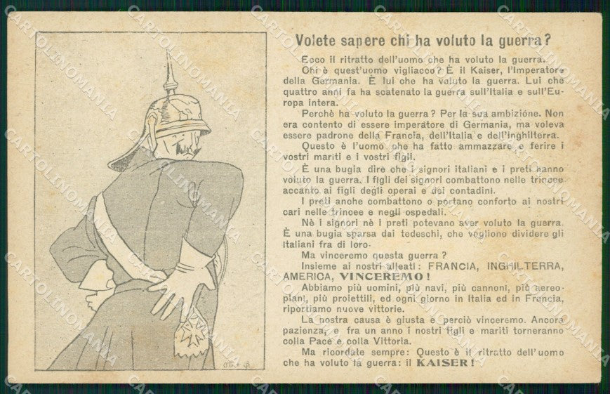 WW1 WWI Propaganda Kaiser Wilhelm cartolina postcard XF7668 – fronte