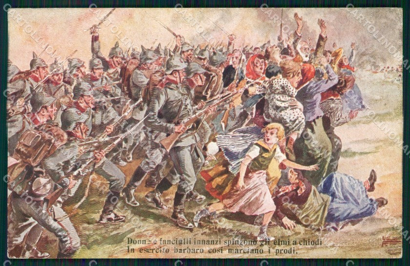 WW1 WWI Propaganda Soldier Anti German cartolina postcard XF7867 – fronte