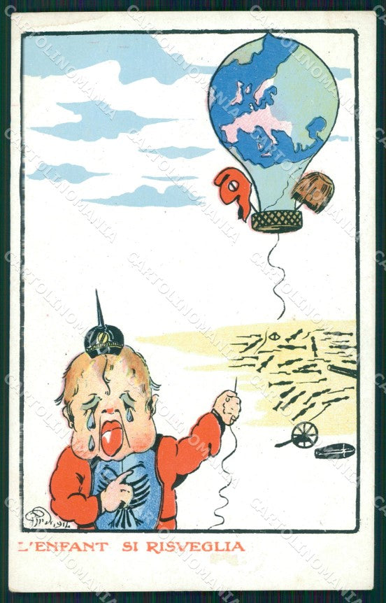 WW1 WWI Propaganda Aviazione Anti German Mongolfiera cartolina postcard XF7890 – fronte